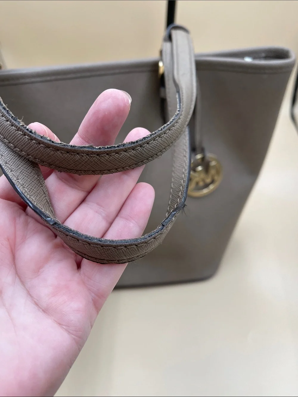 Michael Kors Gray Saffiano Tote with Front Pocket and MK Charm Beautiful Bag